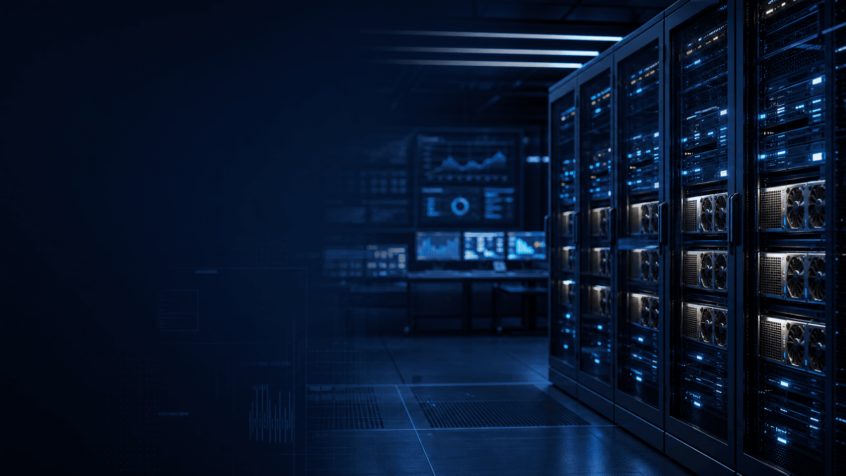 StreamGPU infrastructure visual showing GPU server racks and instance operating status lighting